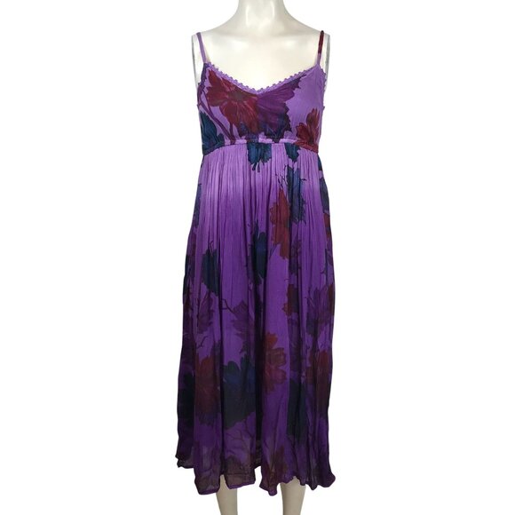MKY - WOMEN'S SMALL - PURPLE FLORAL SPAGHETTI STRAP V NECK 100% RAYON DRESS - Picture 1 of 10